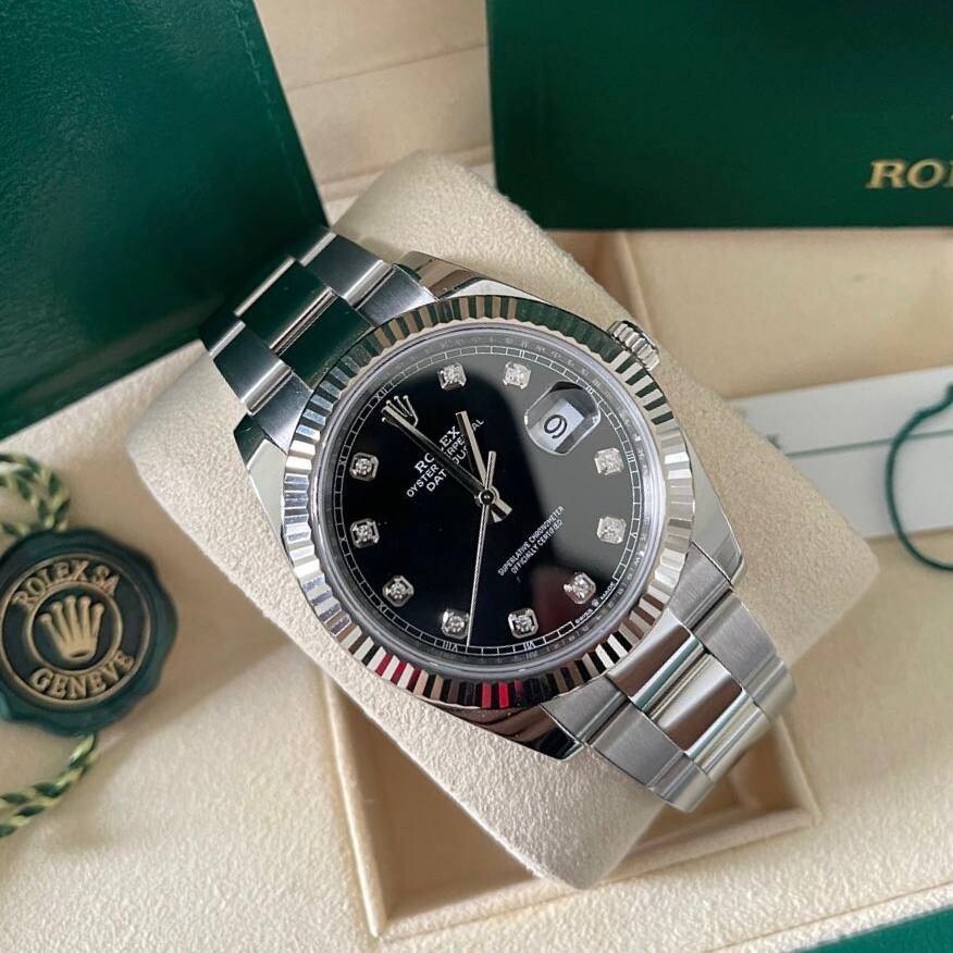 Đồng Hồ Rolex Datejust White Gold Steel Black Diamond 126234 5