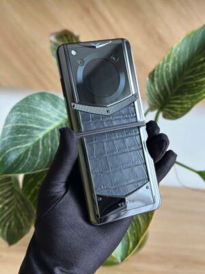 Điện Thoại Vertu Iron Flip Black Alligator Lưng Bọc Da Cá Sấu Zin