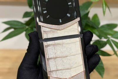 Vertu Iron Flip Diamionds Rose Gold 18k Lưng Bọc Da Cá Sấu Hymlaya