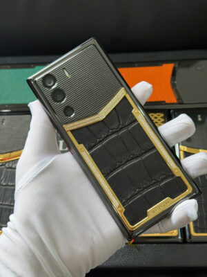 Vertu Meta 1 Viền Đính Kim Bọc Da Cá Sấu 99%