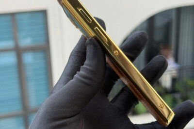 Vertu Aster P Da Bê Đen Mạ Vàng Hồng 24K Chính Hãng