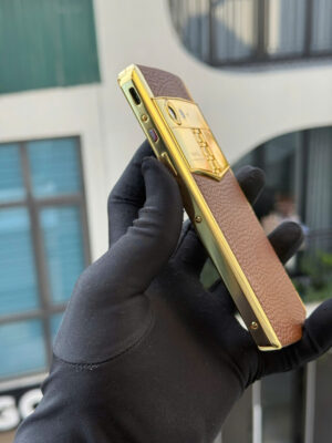 Vertu Aster P Da Bê Đen Mạ Vàng Hồng 24K Chính Hãng