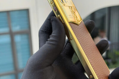 Vertu Aster P Da Bê Đen Mạ Vàng Hồng 24K Chính Hãng