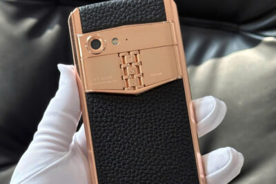 Vertu Aster P Da Bê Đen Mạ Vàng Hồng 24K Chính Hãng Full Box