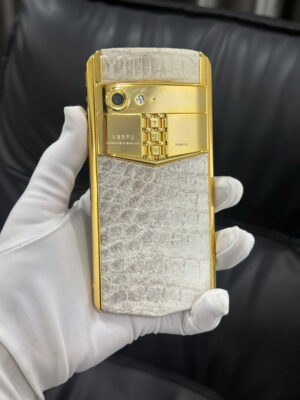 Vertu Aster P Da Cá Sấu Bạch Tạng Mạ Vàng 24K Chính Hãng Full Box