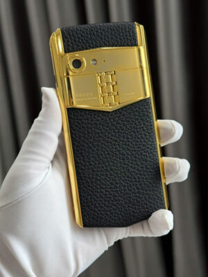 Điện Thoại Vertu Aster P Da Bê Đen Mạ Vàng 18K